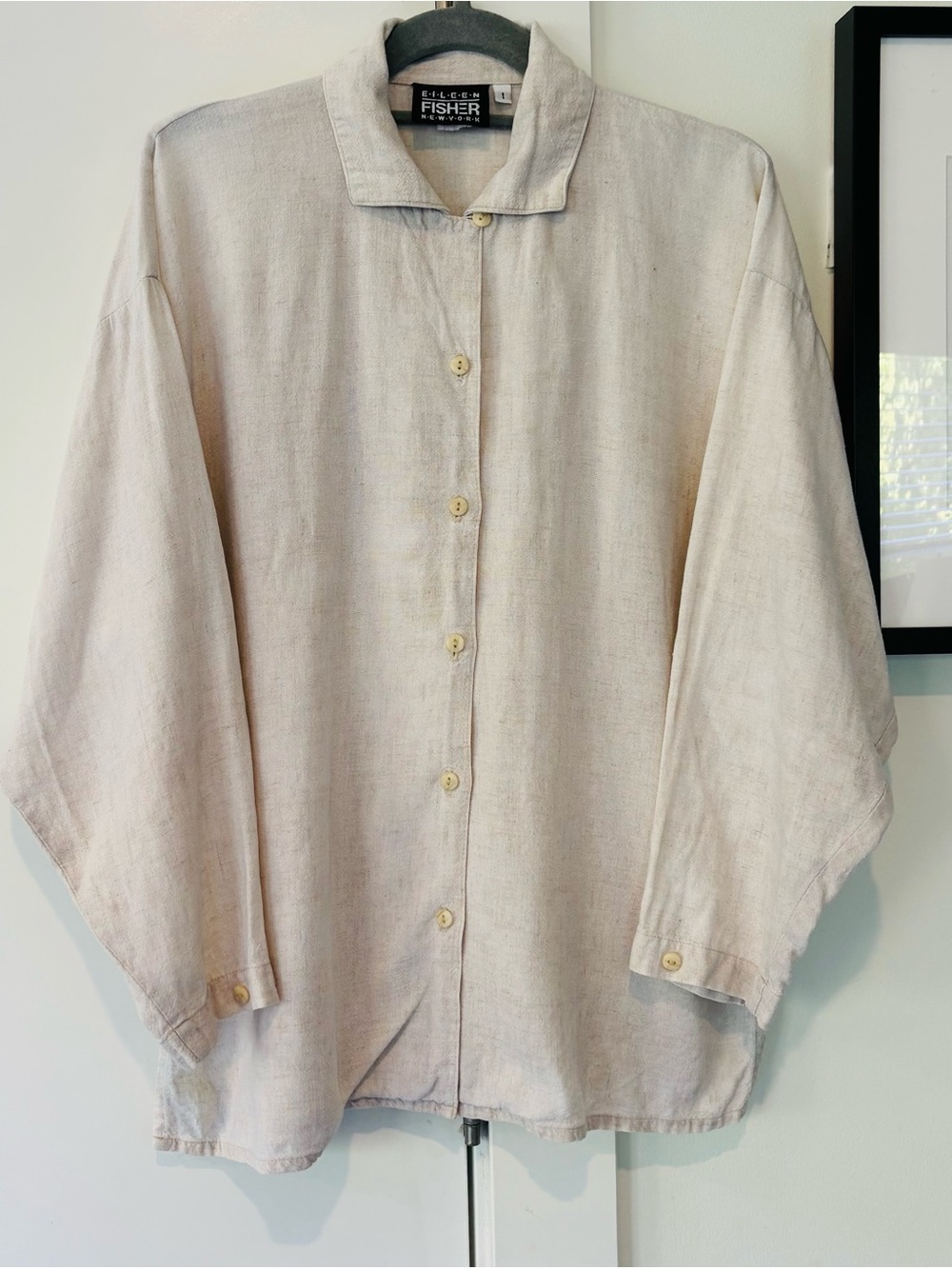 Vintage Eileen Fisher Flax Linen Oatmeal button up shirt legacy plus size 1X
